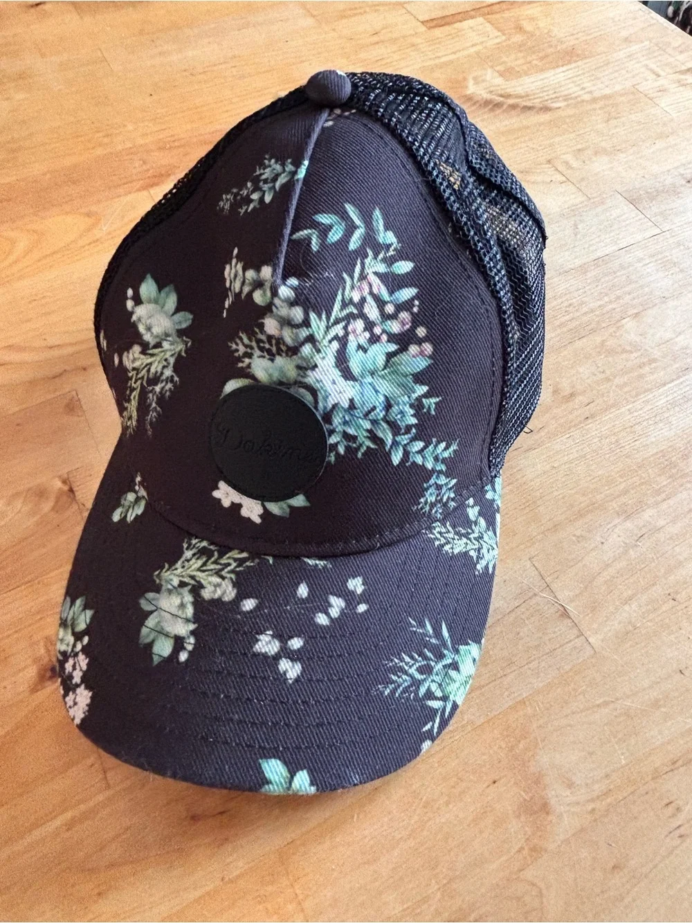 Dakine Floral Black Mesh Trucker Hat with Mint Green Accents
